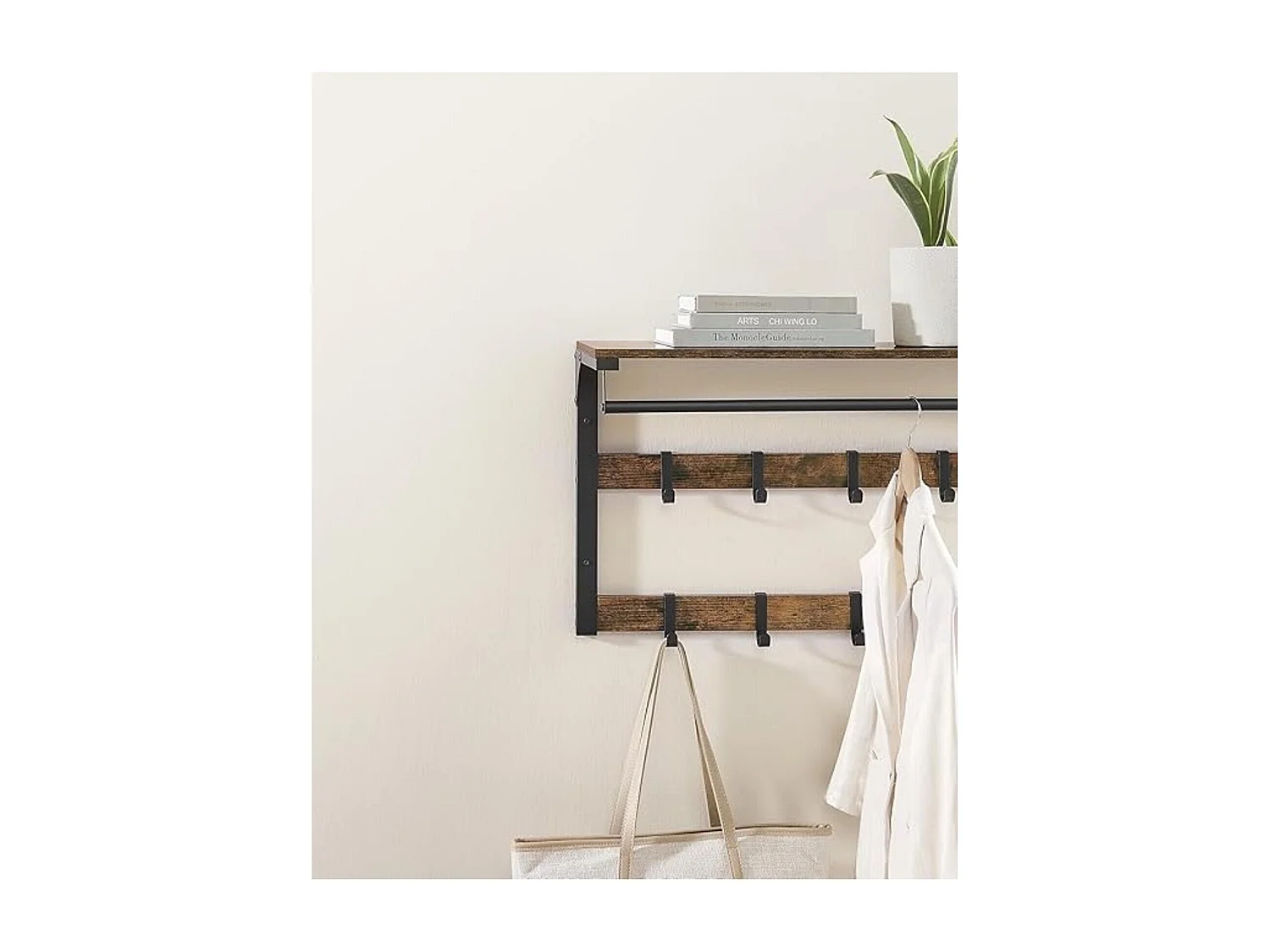 Parya Home Wandkapstok met Plank – Ruimtebesparende wandplank met 10 afneembare haken