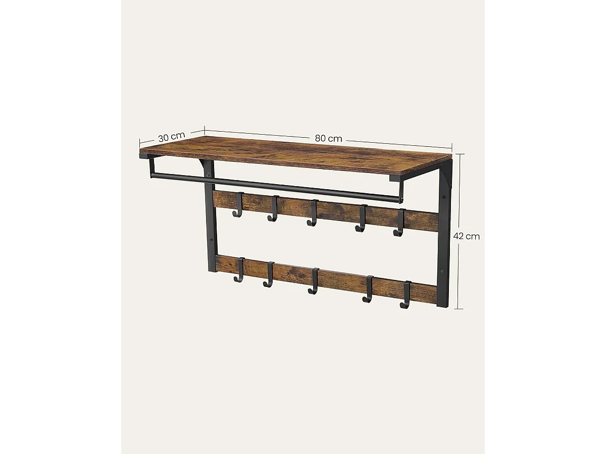 Parya Home Wandkapstok met Plank – Ruimtebesparende wandplank met 10 afneembare haken