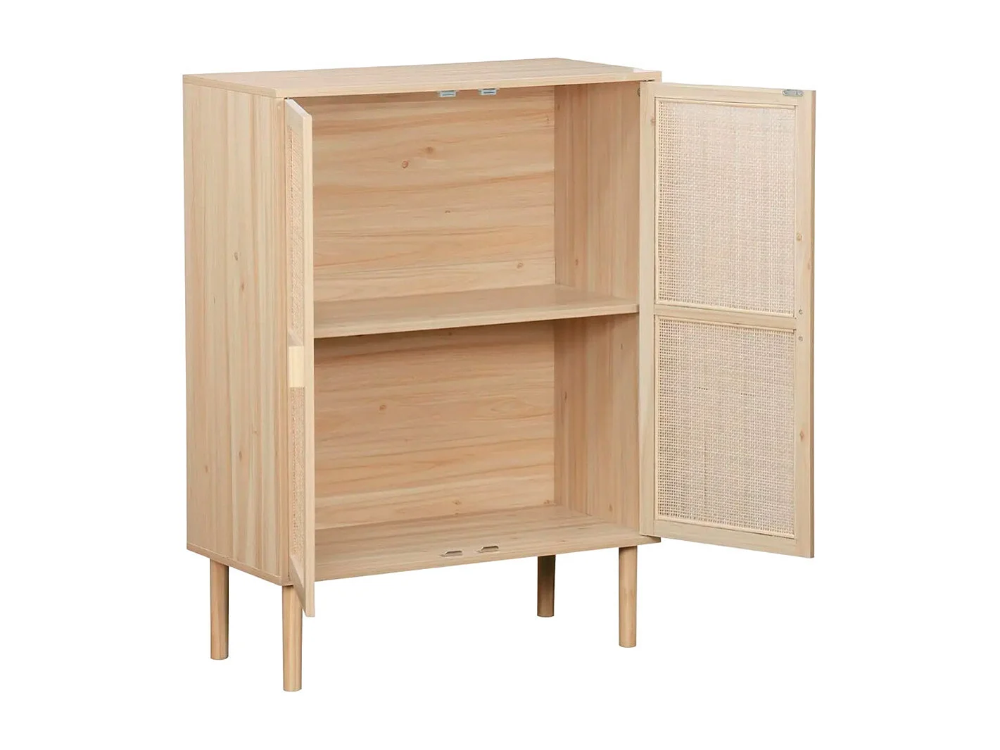 Aparador para salón comedor de 110x80x40 cm con 2 puertas y frentes de ratán beige Camile