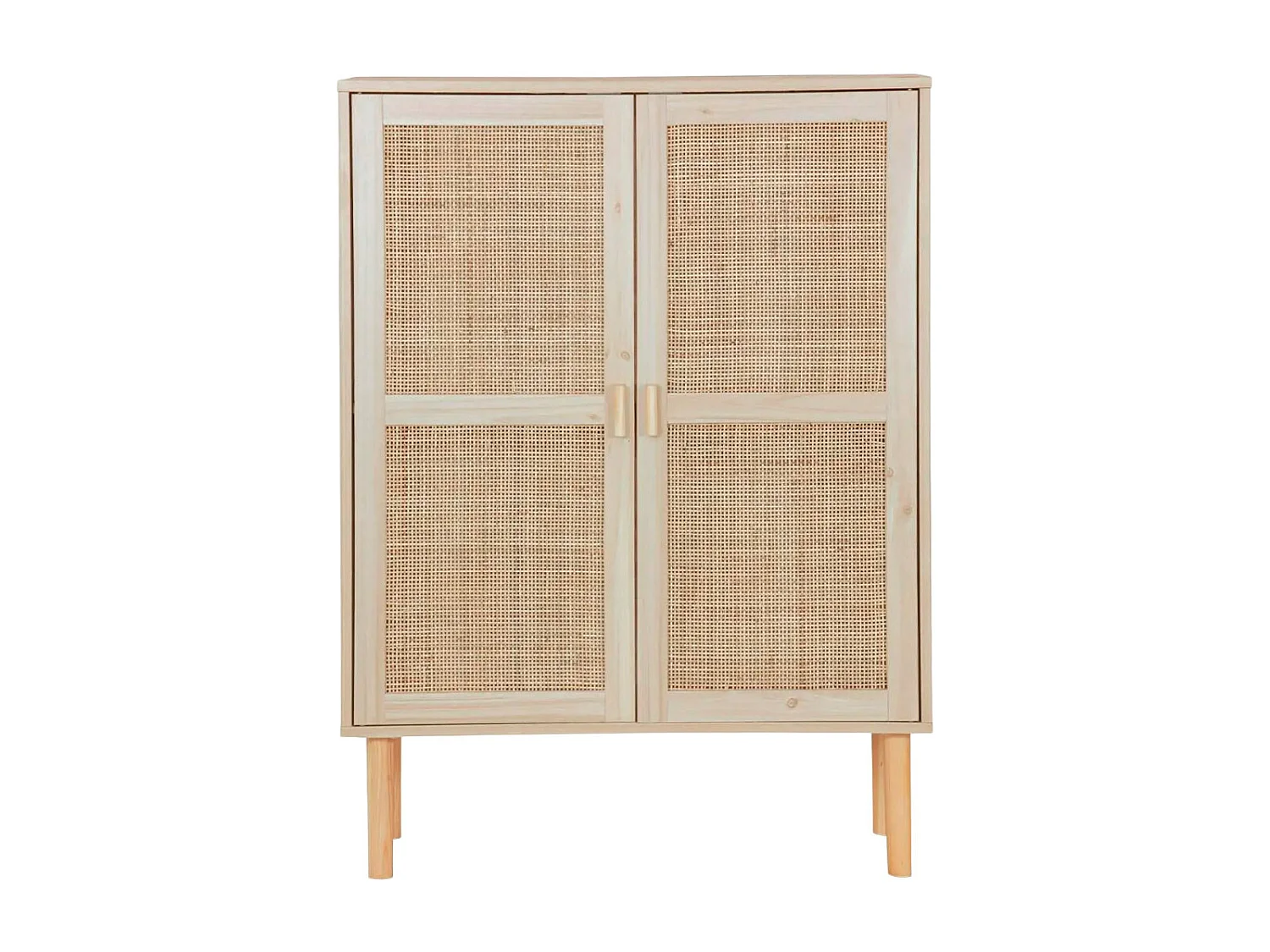 Aparador para salón comedor de 110x80x40 cm con 2 puertas y frentes de ratán beige Camile