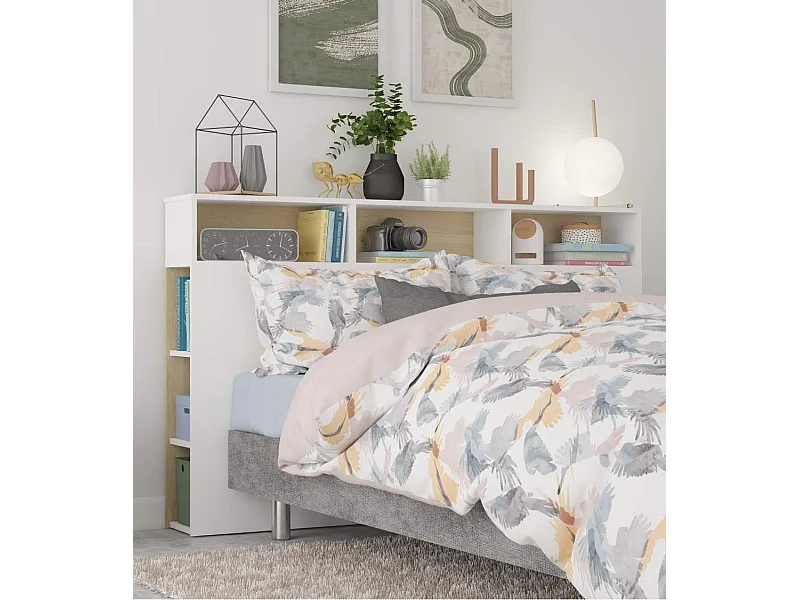 Cabecero de cama de 100x162x23 cm con 9 espacios de almacenaje en color blanco Onix