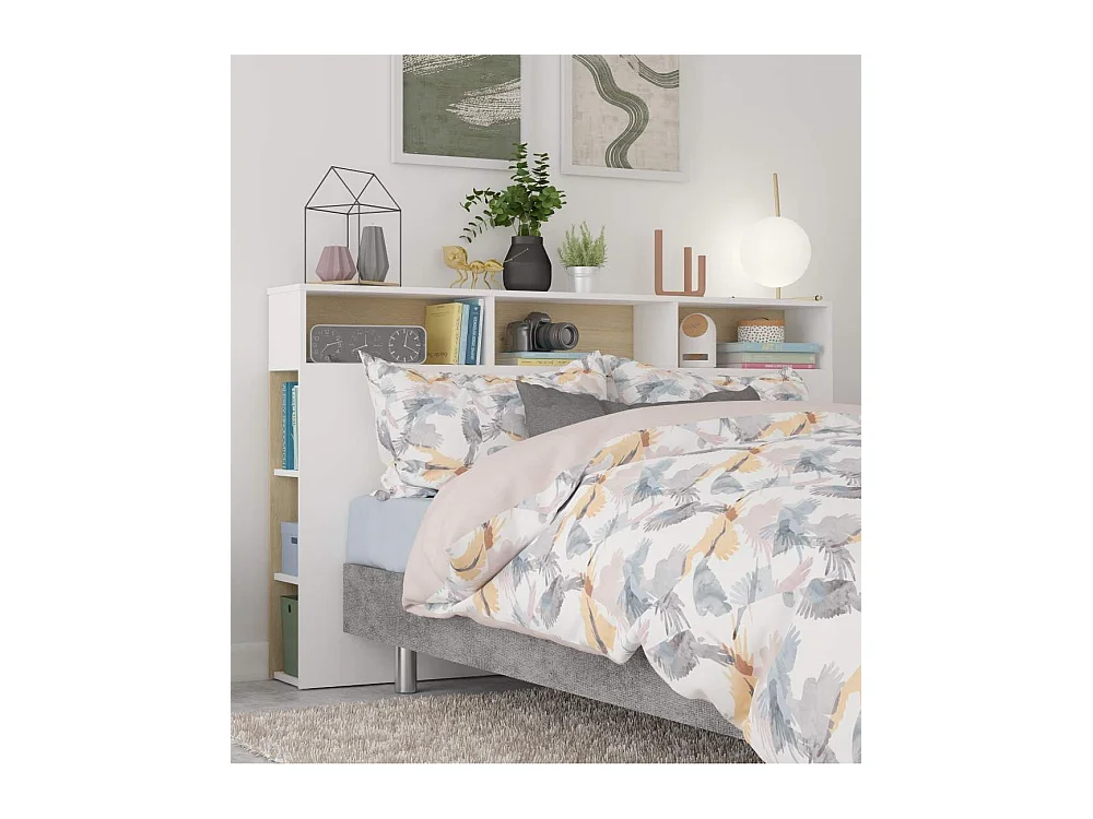 Cabecero de cama de 100x162x23 cm con 9 espacios de almacenaje en color blanco Onix