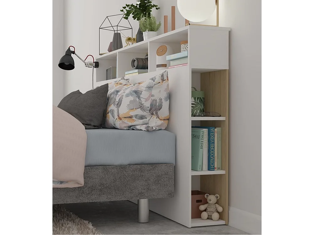 Cabecero de cama de 100x162x23 cm con 9 espacios de almacenaje en color blanco Onix