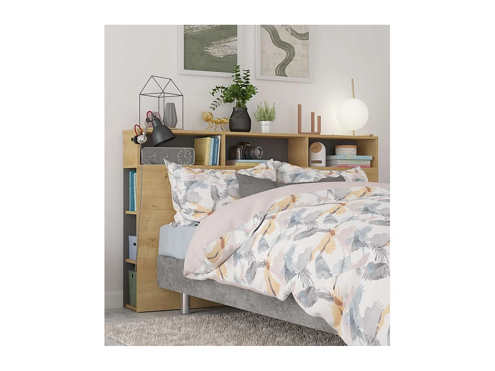 Cabecero de cama de 100x162x23 cm con 9 espacios de almacenaje en color beige Onix