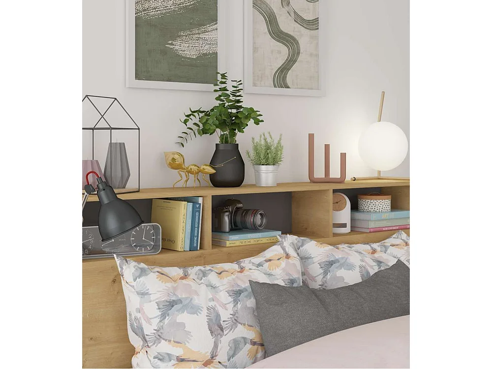 Cabecero de cama de 100x162x23 cm con 9 espacios de almacenaje en color beige Onix