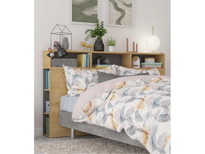 Cabecero de cama de 100x162x23 cm con 9 espacios de almacenaje en color beige Onix