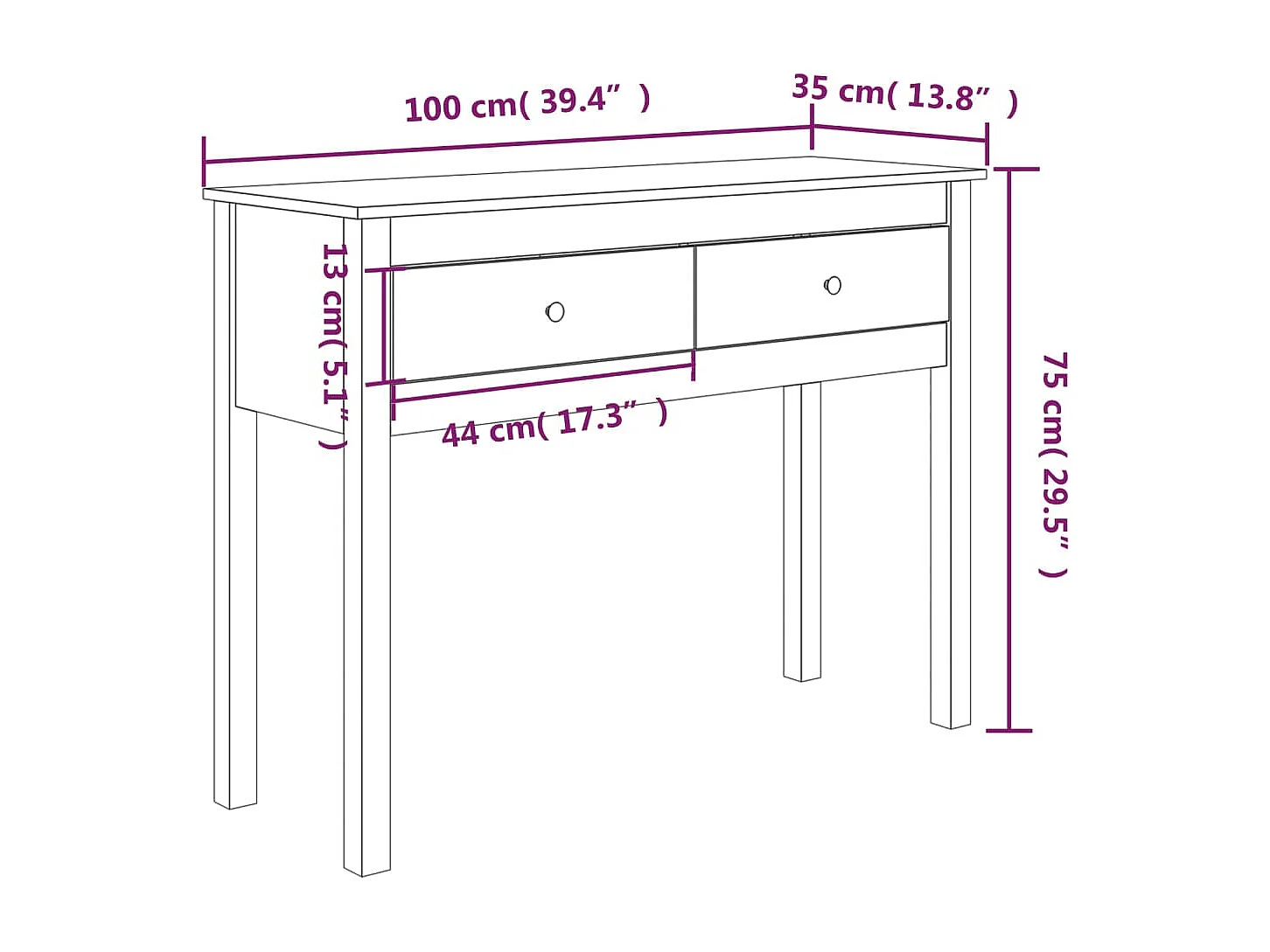 Table console avec deux bois marron 100 x 35 x 75 cm DEC031495