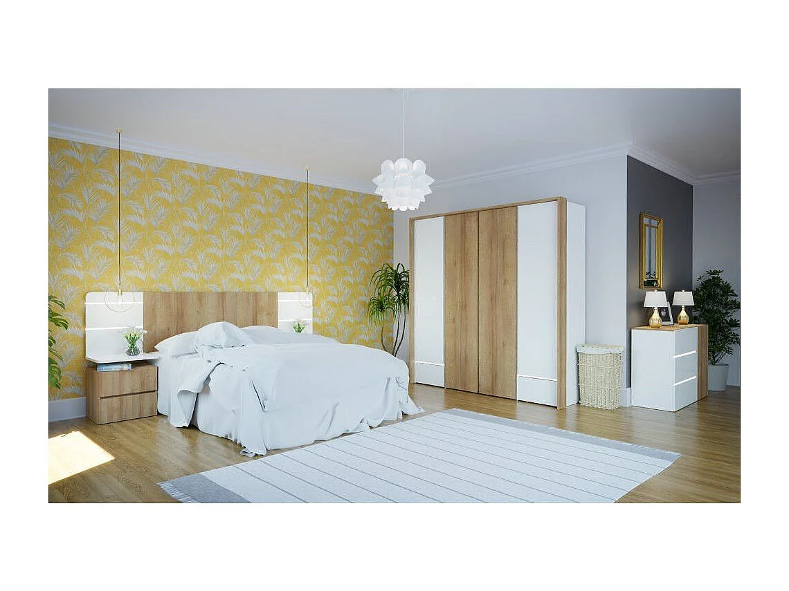 Cabecero de cama de 63x256,2x43,2 cm con estante integrado en color blanco y beige Leny