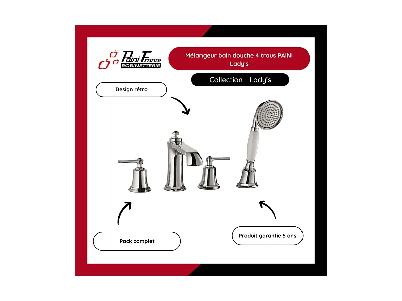 Mélangeur bain douche 4 trous PAINI Lady's Chromé