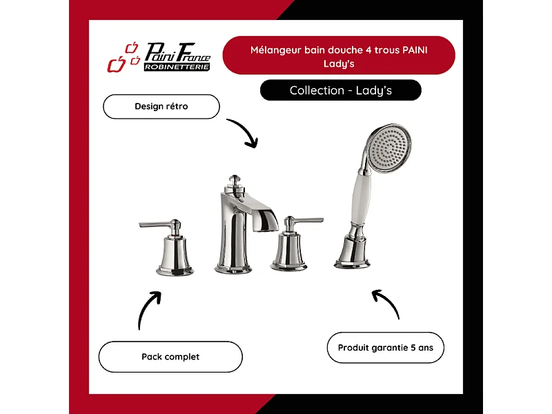 Mélangeur bain douche 4 trous PAINI Lady's Chromé