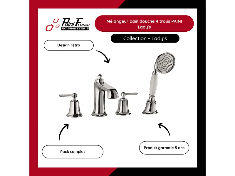 Mélangeur bain douche 4 trous PAINI Lady's Chromé