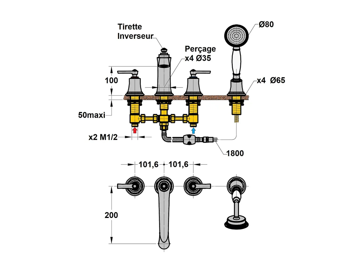 Mélangeur bain douche 4 trous PAINI Lady's Chromé
