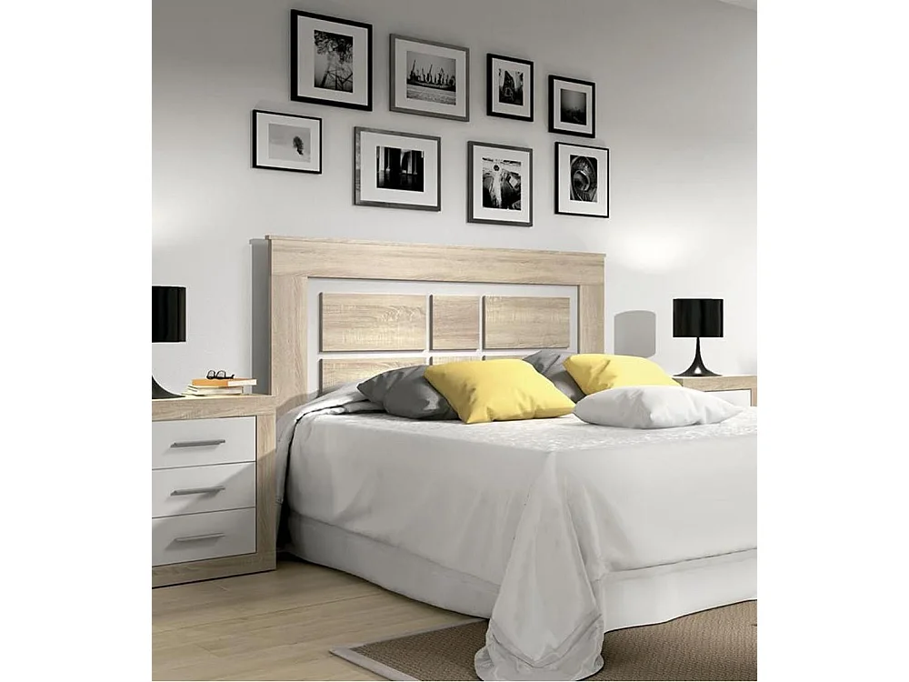 Cabecero de cama de 120x160x3,8 cm con patas apoyado en el suelo en color cambiran Jana