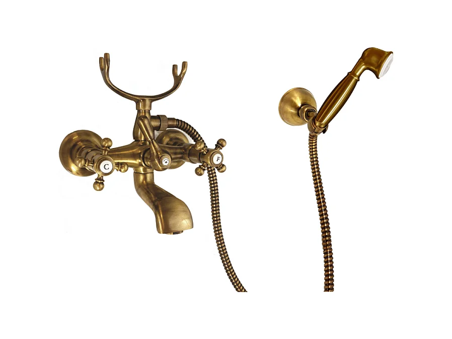 Mélangeur bain douche + flexible + douchette + support PAINI Tiffany Vieux Bronze