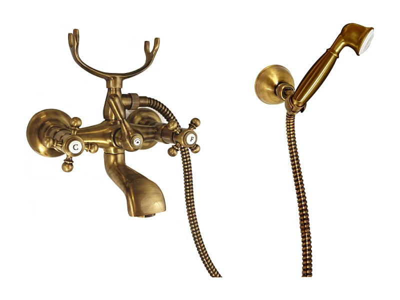 Mélangeur bain douche + flexible + douchette + support PAINI Tiffany Vieux Bronze