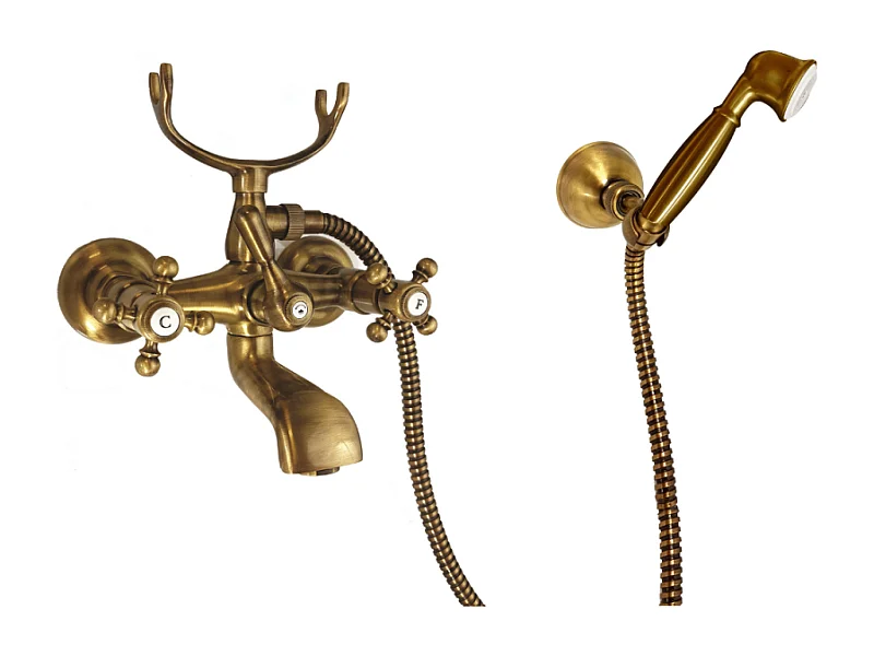 Mélangeur bain douche + flexible + douchette + support PAINI Tiffany Vieux Bronze