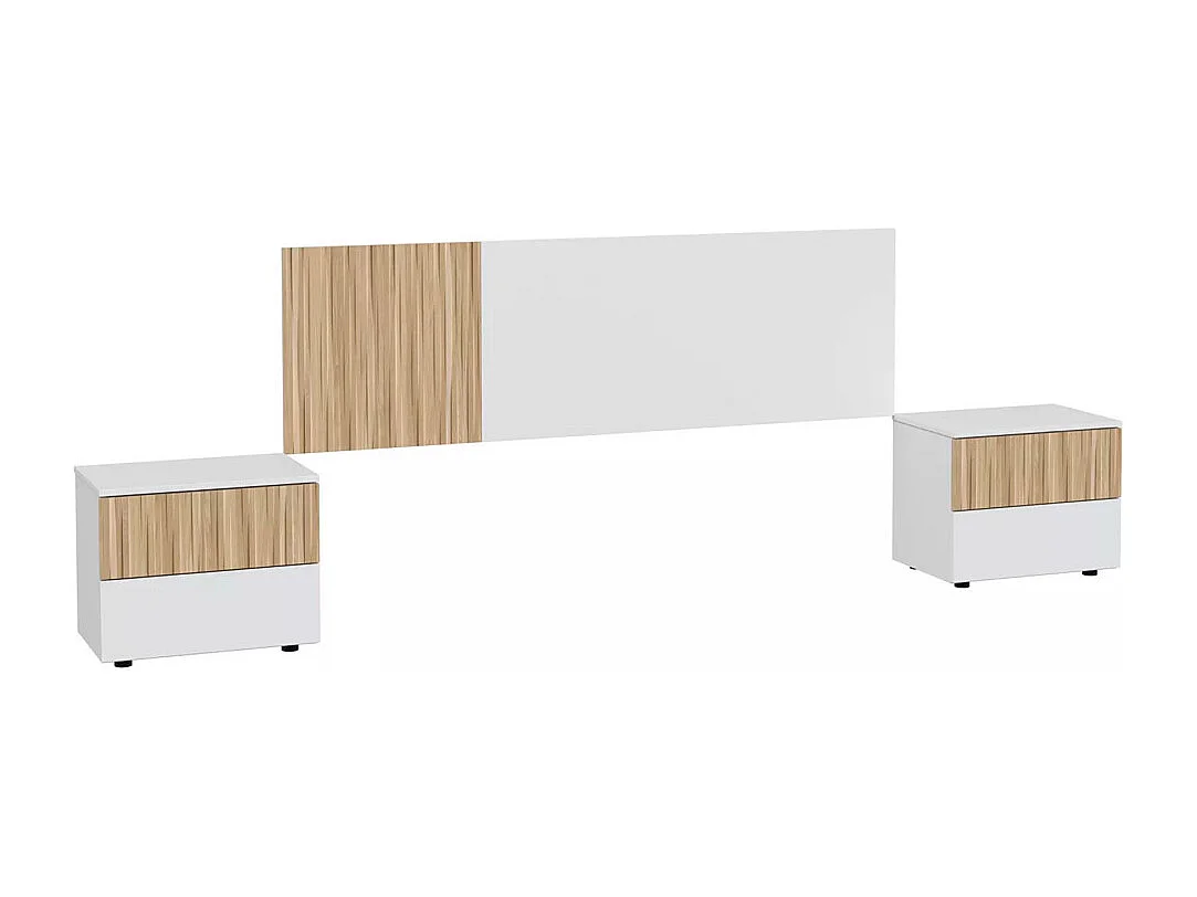 Cabecero de cama con 2 mesitas de 50x166x3 cm reversible de diseño nórdico en blanco Edith
