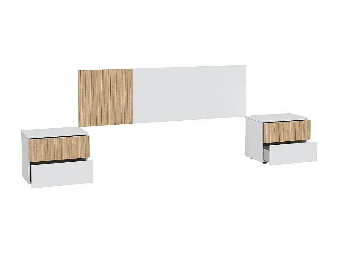 Cabecero de cama con 2 mesitas de 50x166x3 cm reversible de diseño nórdico en blanco Edith