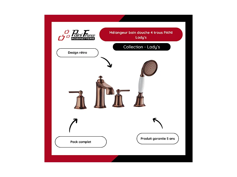 Mélangeur bain douche 4 trous PAINI Lady's Auburn