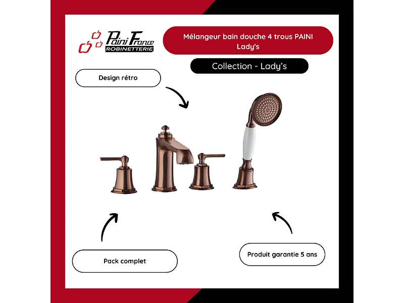 Mélangeur bain douche 4 trous PAINI Lady's Auburn