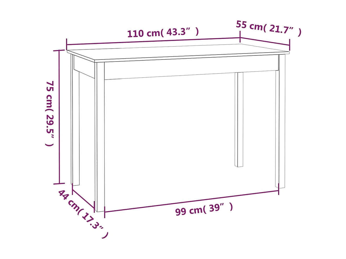 Table de salle à bois blanche 110 x 55 x 75 cm DEC036758