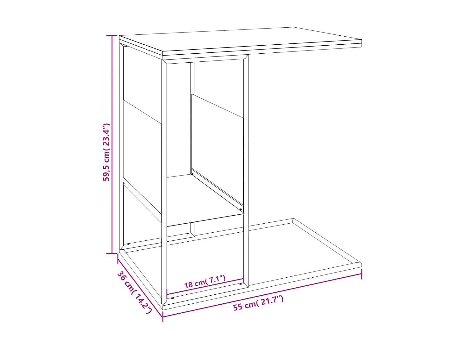 Table d'appoint en forme bois blanche 55 x 36 x 59.5 cm DEC040260