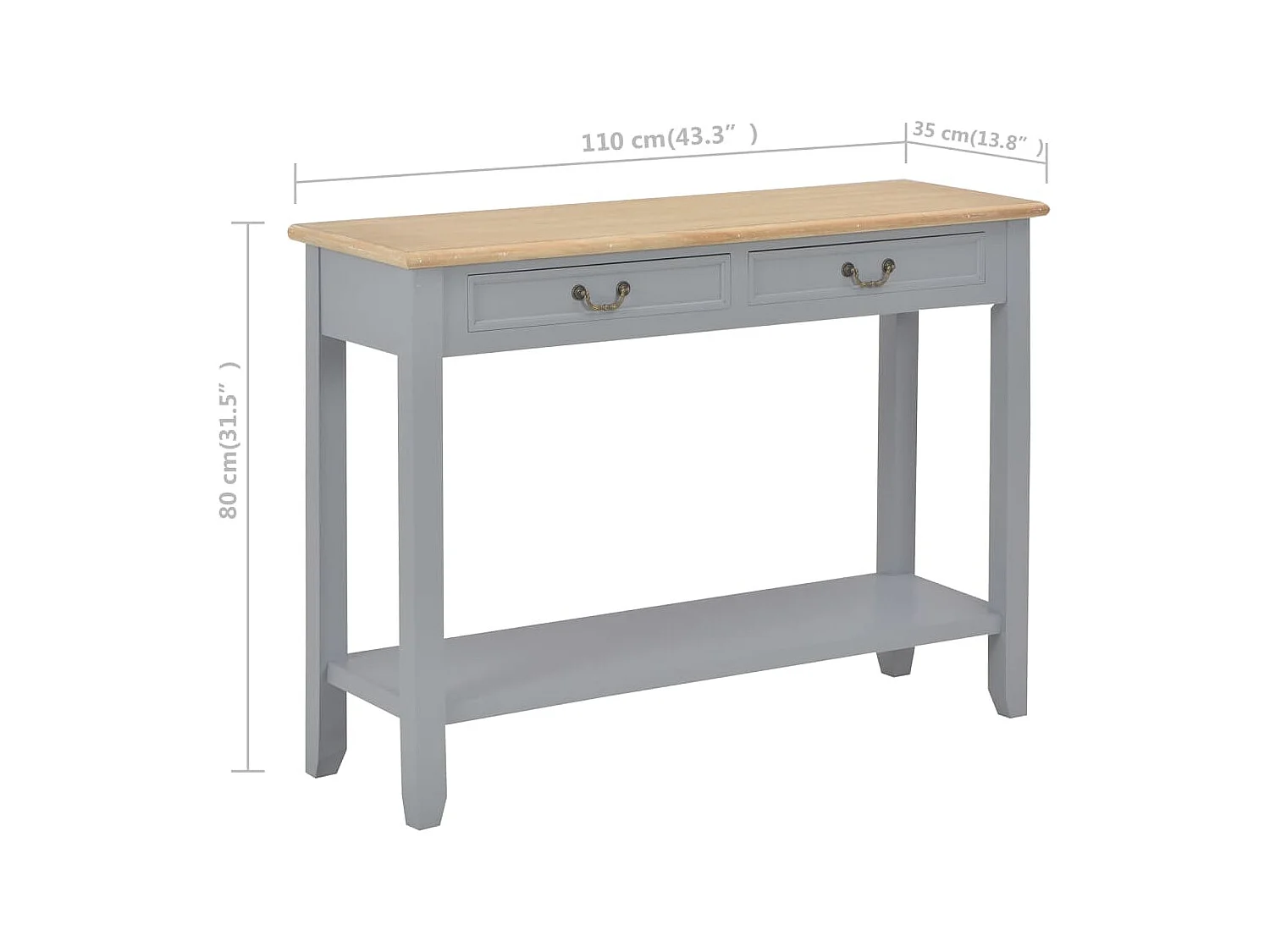 Table console avec 2 effet bois marron 110 x 35 x 80 cm DEC031995