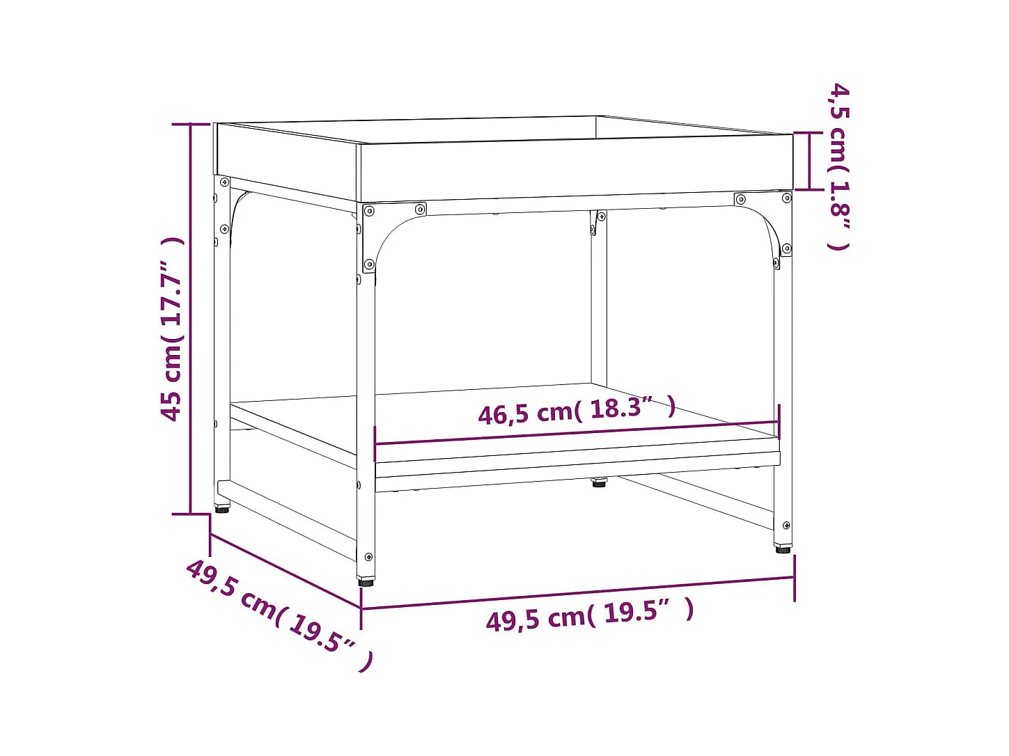 Table basse avec étagère bois marron 49.5 x 49.5 x 45 cm DEC039650