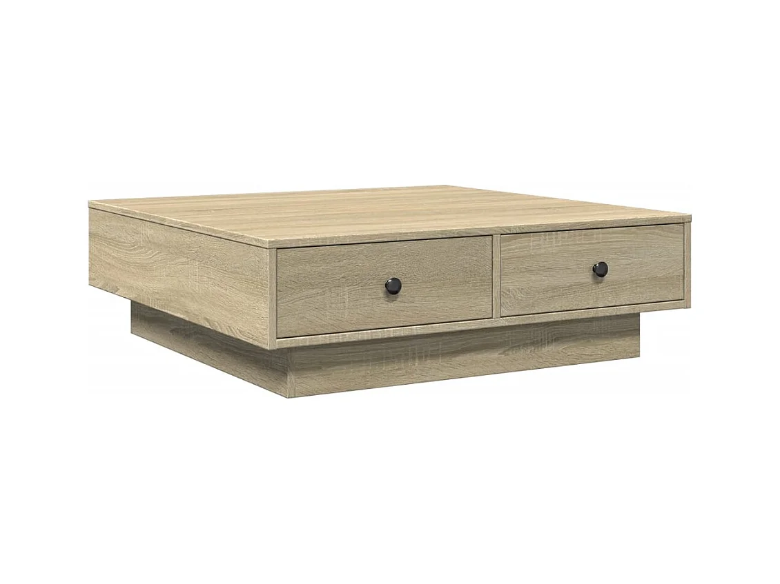 Table basse avec tiroirs beige 90 x 90 x 28 cm DEC039076