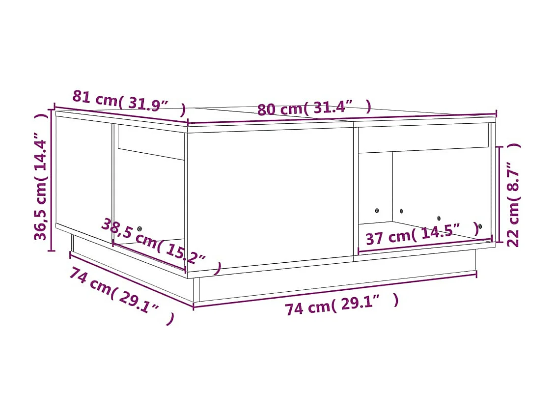 Table basse avec espace bois marron 80 x 81 x 36.5 cm DEC039503