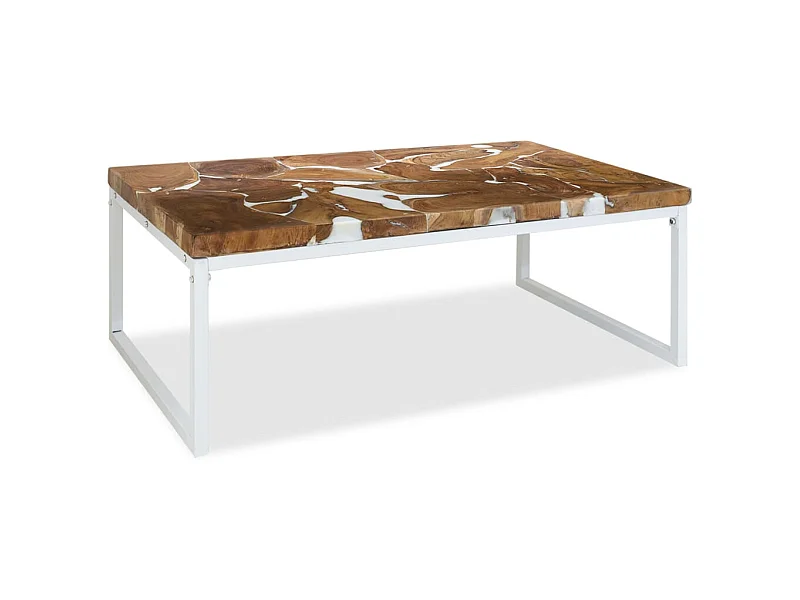 Table basse design rustique blanche 110 x 60 x 40 cm DEC040181