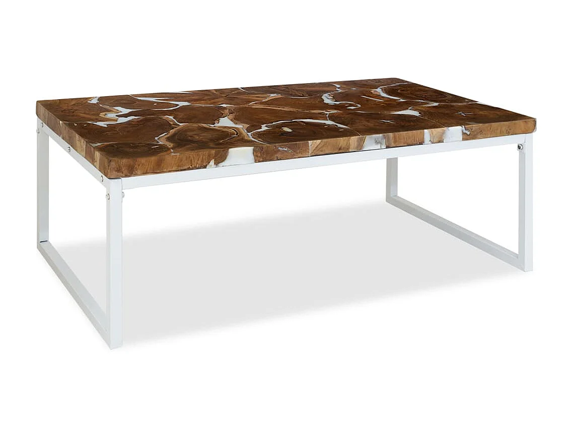 Table basse design rustique blanche 110 x 60 x 40 cm DEC040181
