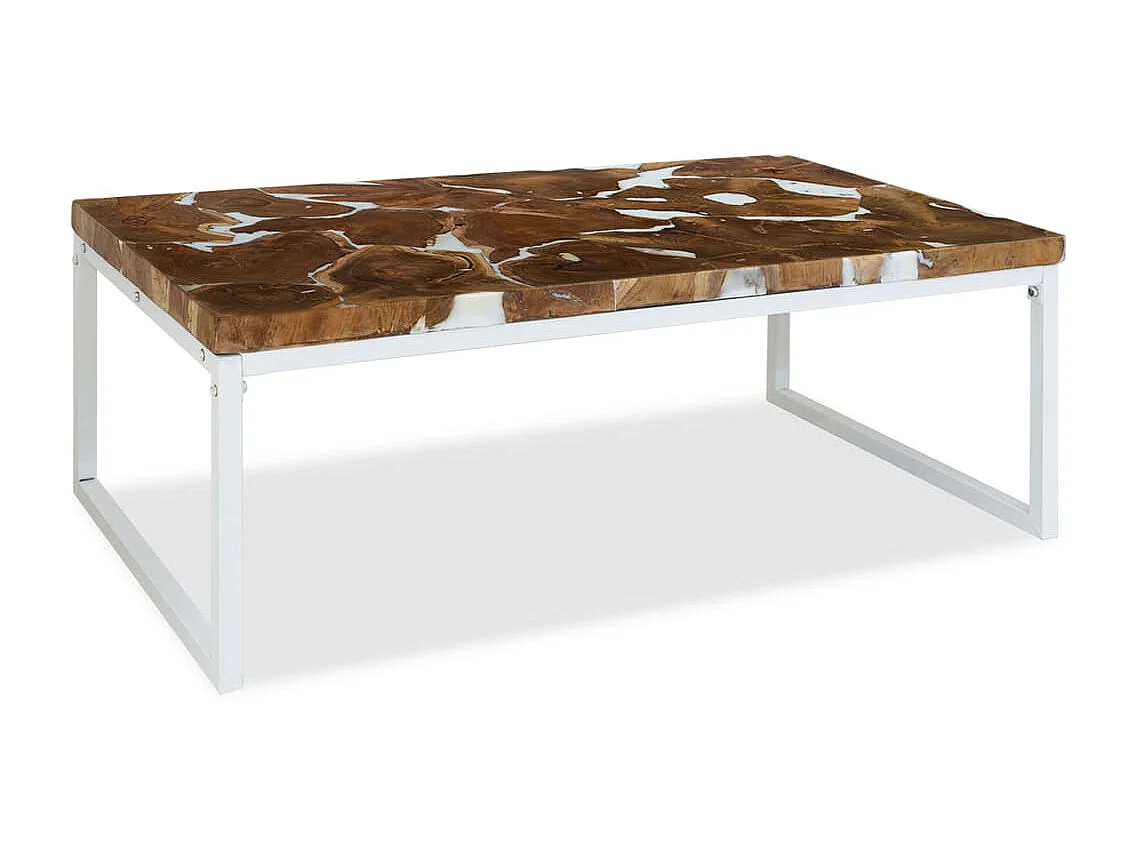 Table basse design rustique blanche 110 x 60 x 40 cm DEC040181