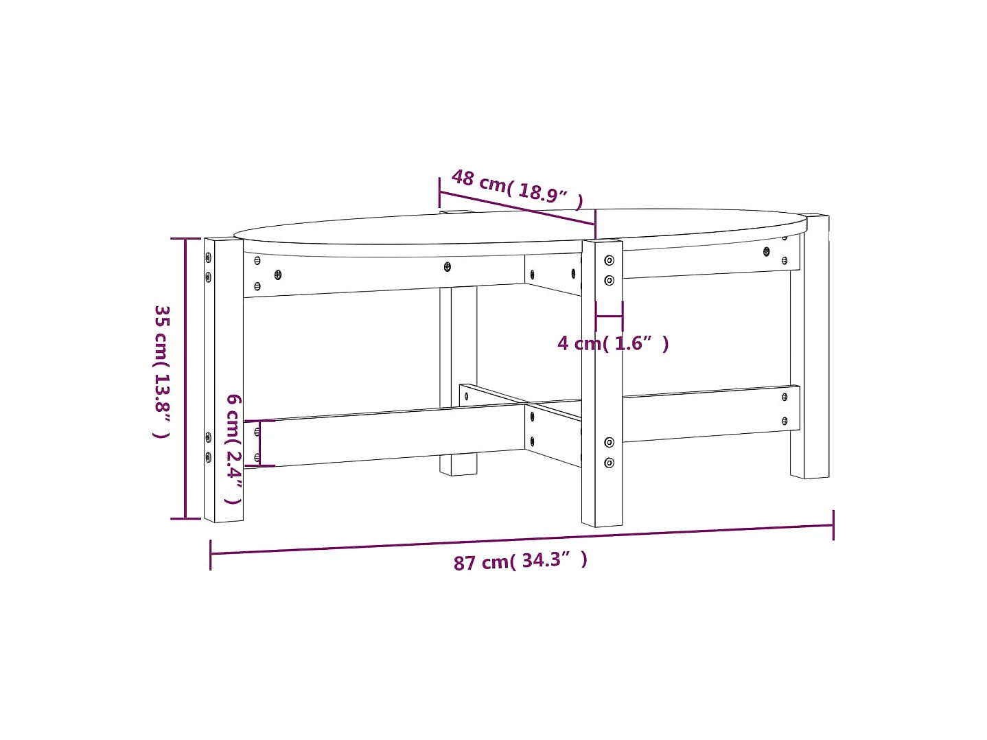 Table basse simple 87 bois marron 87 x 48 x 35 cm DEC039209