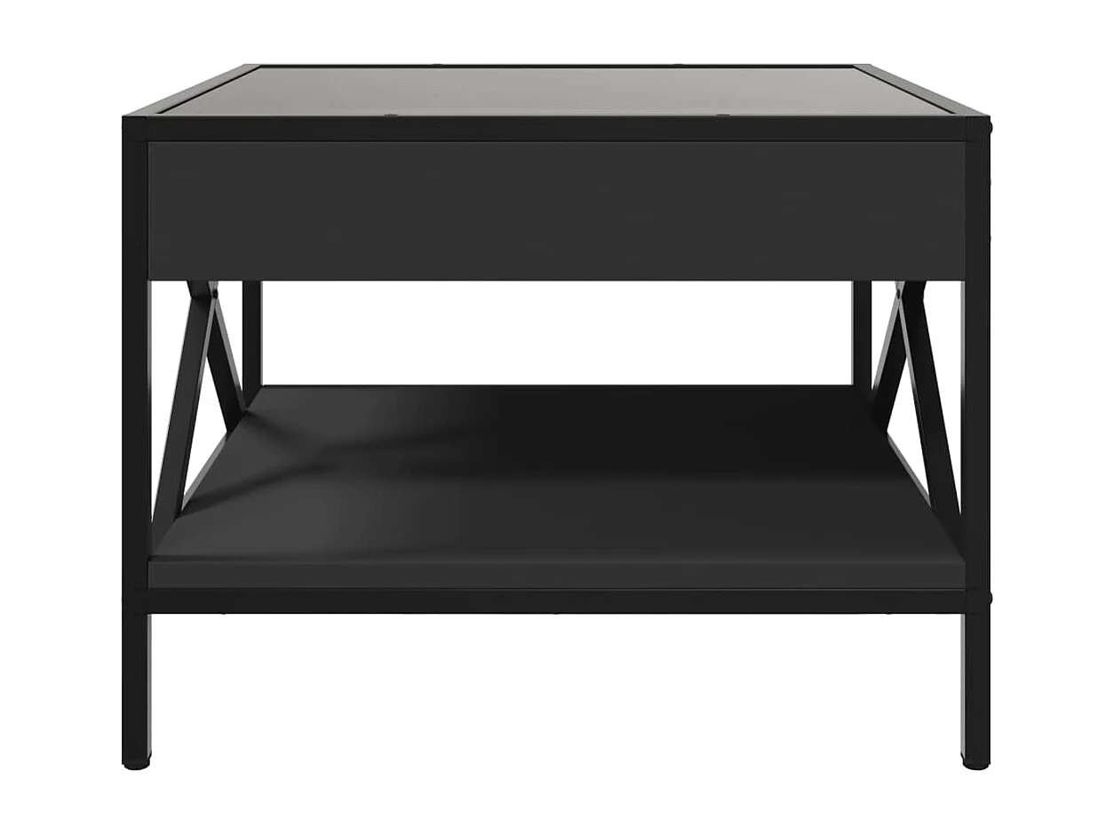 Mesa de centro de salón de diseño moderno con LED 50 x 50 x 38 cm madera de ingeniería negra vidrio y metal DEC037512