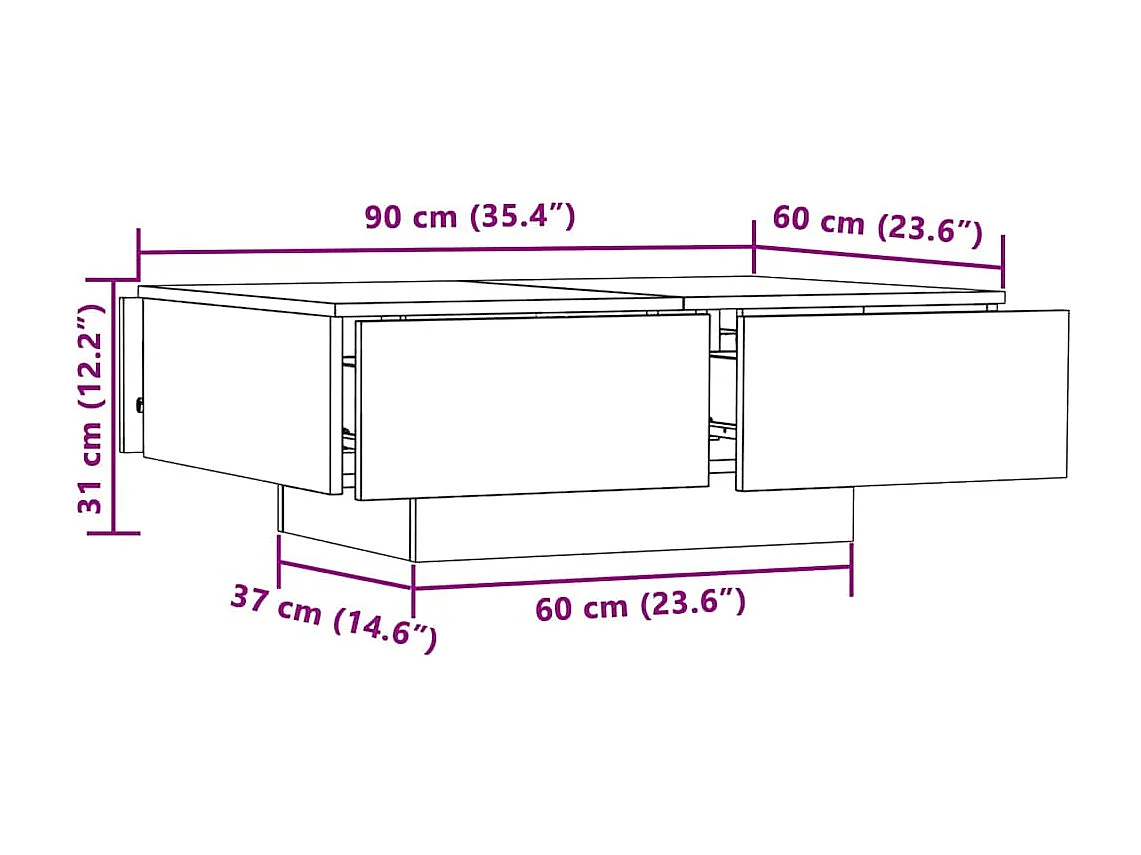 Table basse avec tiroirs bois beige 90 x 60 x 31 cm DEC039069