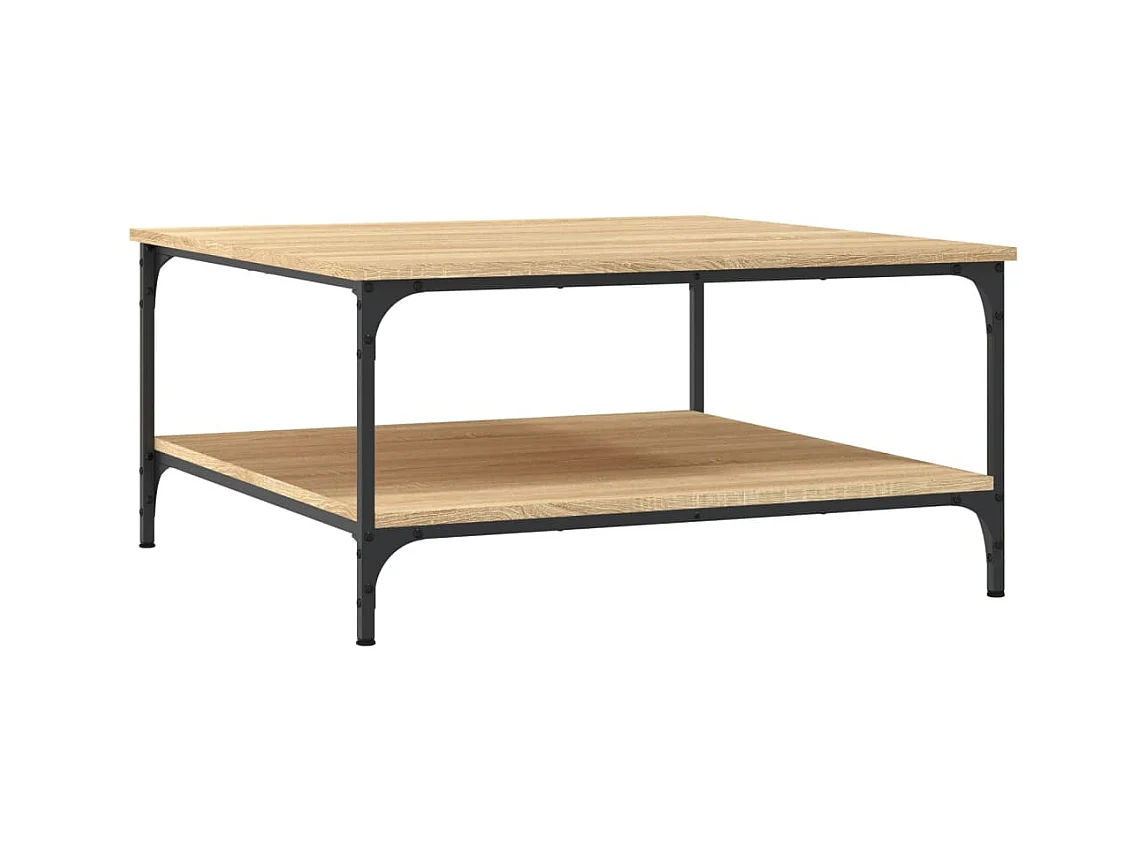 Table basse avec étagère métal beige 80 x 80 x 40 cm DEC039011