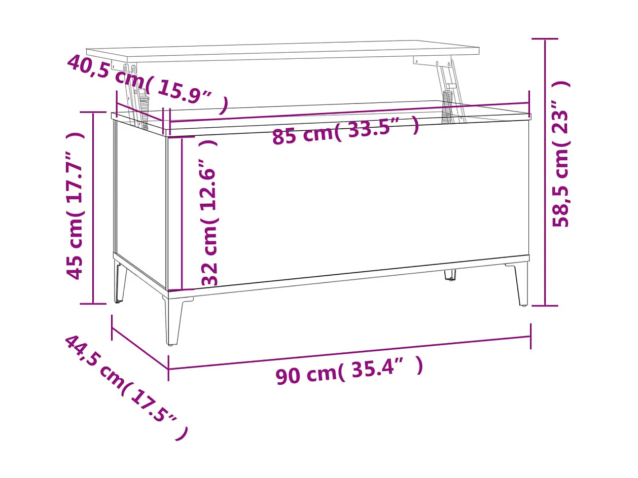 Table basse avec dessus bois blanche 90 x 44.5 x 45 cm DEC038145