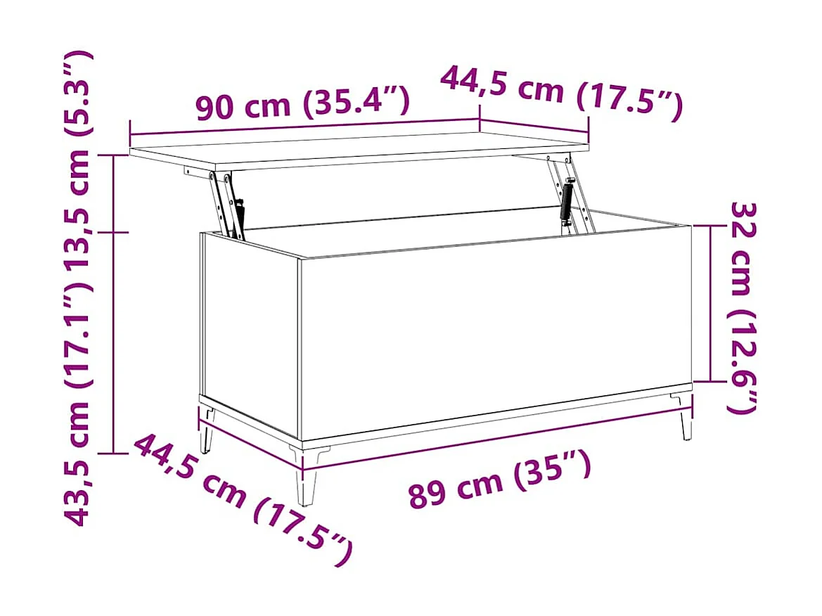 Table basse plateau relevable métal marron 90 x 44.5 x 45 cm DEC039808