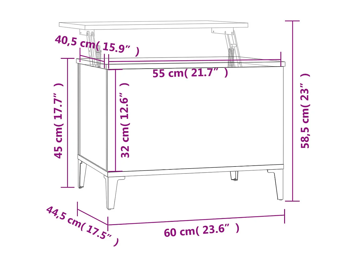 Table basse avec plateau métal marron 60 x 44.5 x 45 cm DEC038444