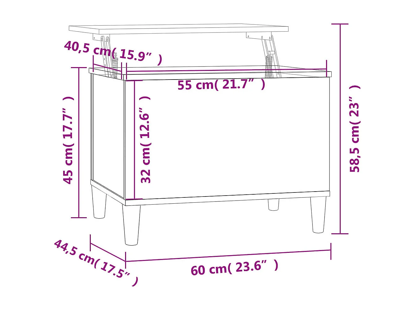 Table basse avec plateau bois marron 60 x 44.5 x 45 cm DEC038442