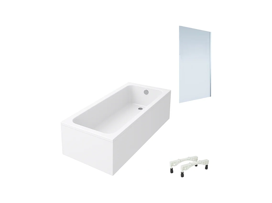 Baignoire droite VILLEROY & BOCH Architectura avec pieds acrylique 170 x 75 cm  + Pare bain droite AURYS Mist 1 chromé