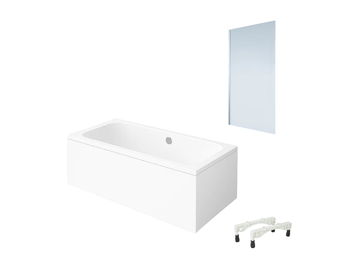 Baignoire droite VILLEROY & BOCH Architectura avec pieds acrylique 180 x 80 cm  + Pare bain gauche AURYS Mist 1 chromé