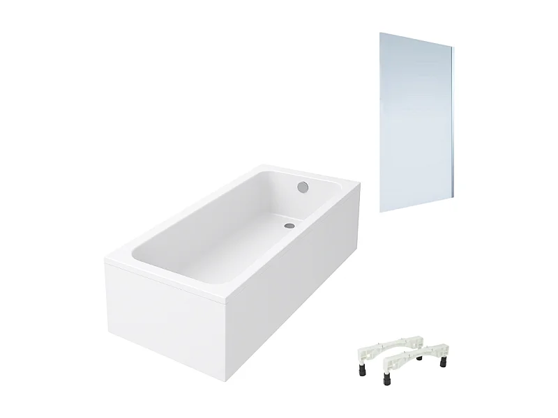 Baignoire droite VILLEROY & BOCH Architectura avec pieds acrylique 170 x 70 cm  + Pare bain droite AURYS Mist 1 chromé