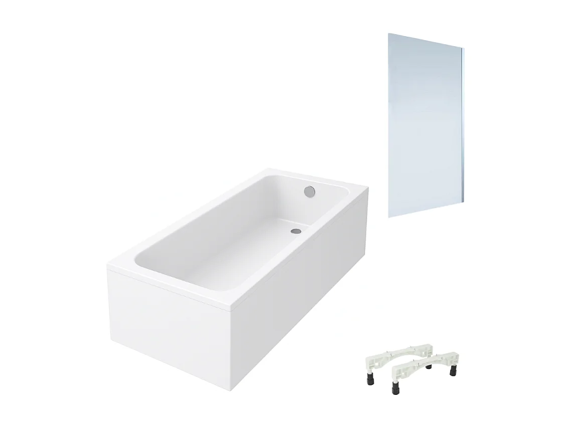 Baignoire droite VILLEROY & BOCH Architectura avec pieds acrylique 170 x 70 cm  + Pare bain droite AURYS Mist 1 chromé
