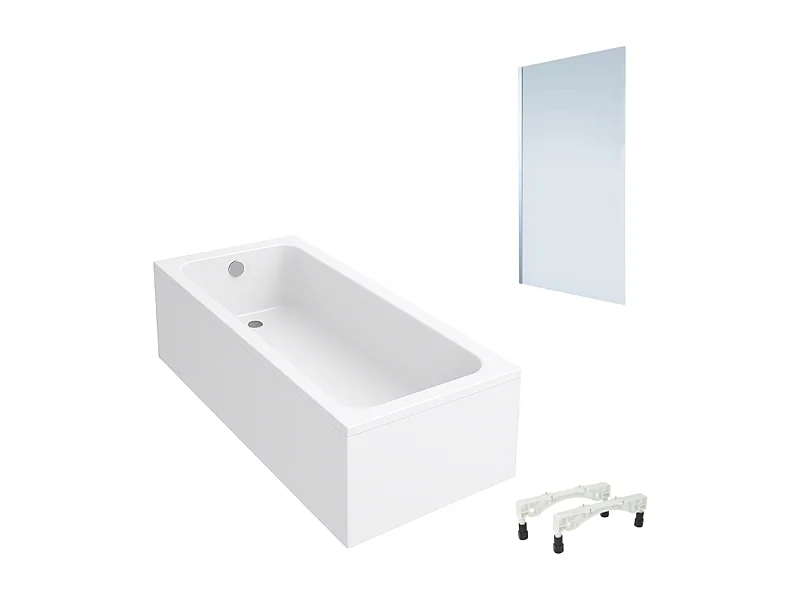 Baignoire droite VILLEROY & BOCH Architectura avec pieds acrylique 170 x 75 cm  + Pare bain gauche AURYS Mist 1 chromé