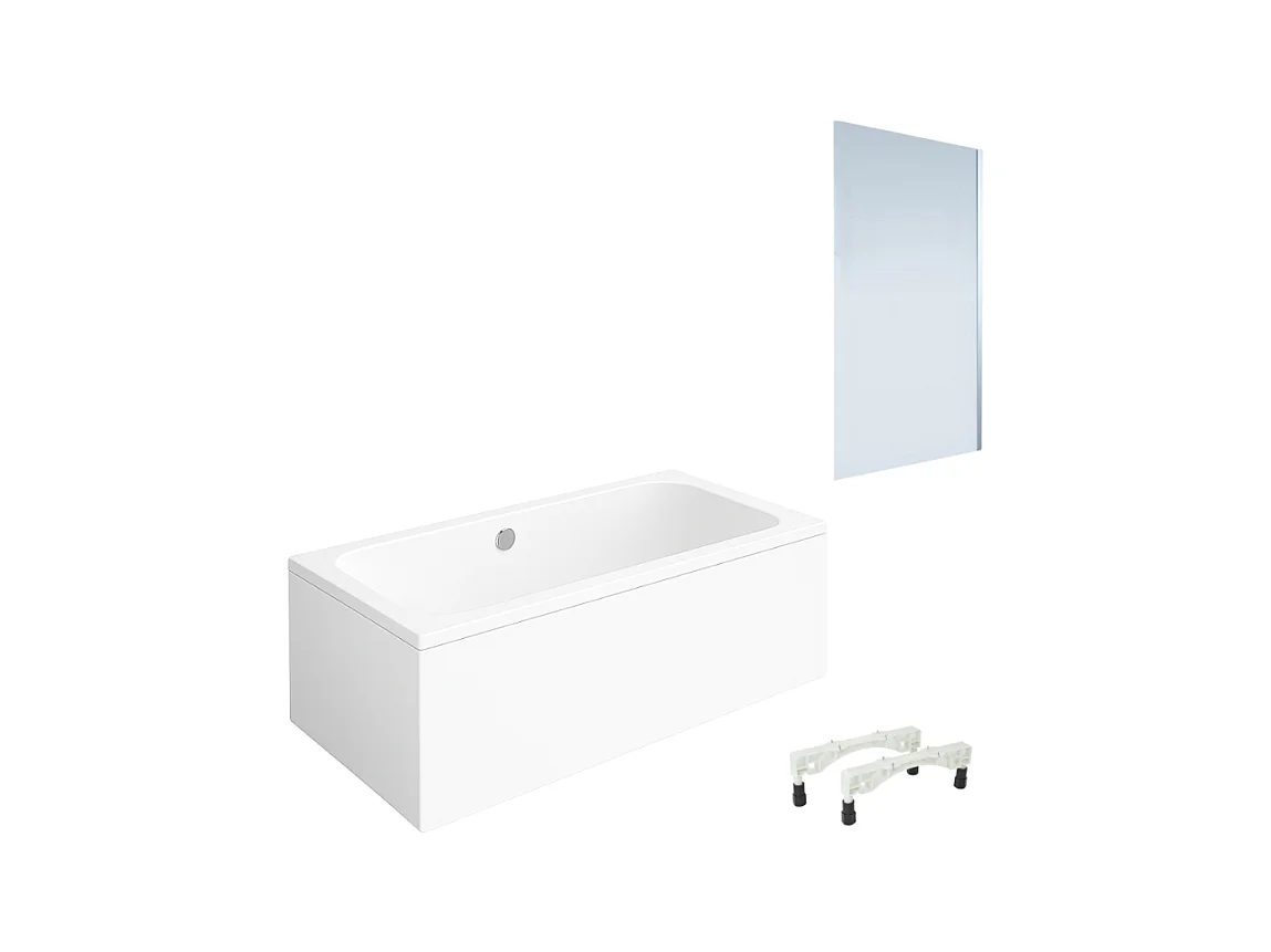 Baignoire droite VILLEROY & BOCH Architectura avec pieds acrylique 190 x 90 cm  + Pare bain droite AURYS Mist 1 chromé