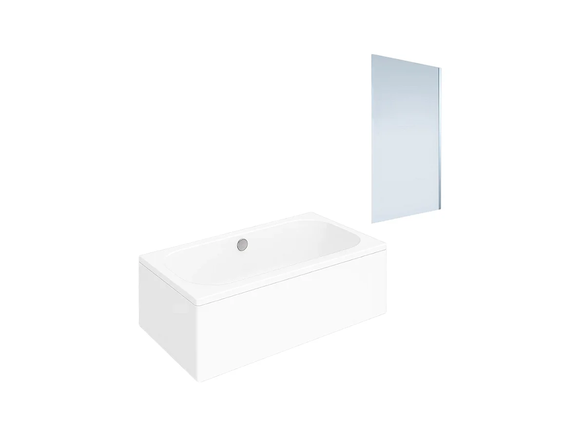 Baignoire droite VILLEROY ET BOCH Oberon quaryl 190 x 90 cm  + Pare bain droite AURYS Mist 1 chromé