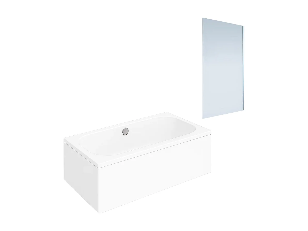 Baignoire droite VILLEROY ET BOCH Oberon quaryl 190 x 90 cm  + Pare bain droite AURYS Mist 1 chromé