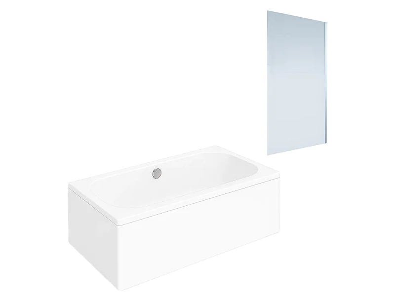 Baignoire droite VILLEROY ET BOCH Oberon quaryl 190 x 90 cm  + Pare bain droite AURYS Mist 1 chromé